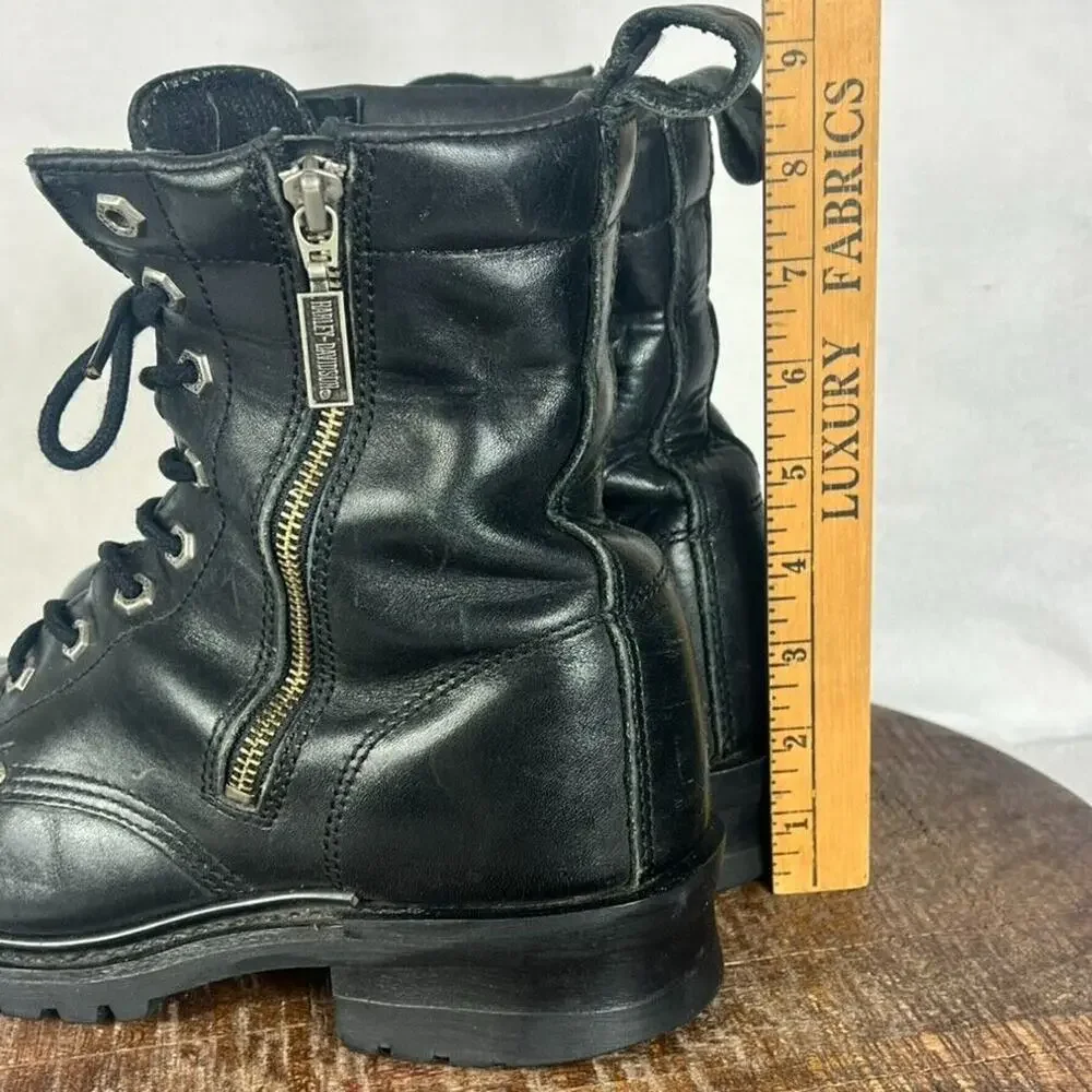Harley Davidson Boots Mens 8.5 Black Leather Ankle Logger MotoRider Lace Zip Up
